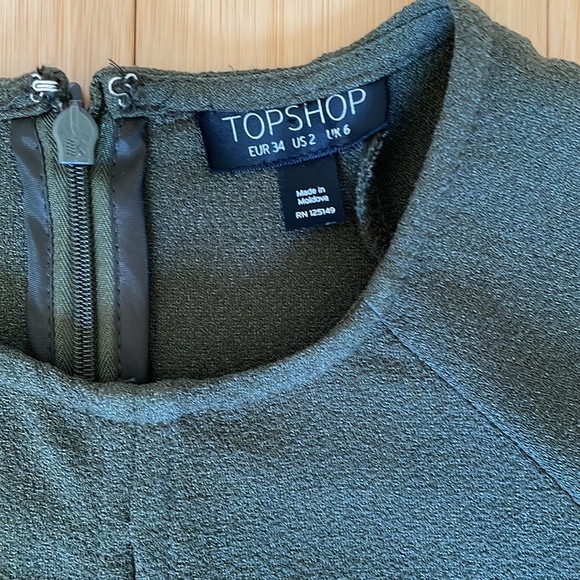 TOPSHOP | Olive Green Bell Flare Sleeve Keyhole Mini Dress US Size 2 - Picture 7 of 8